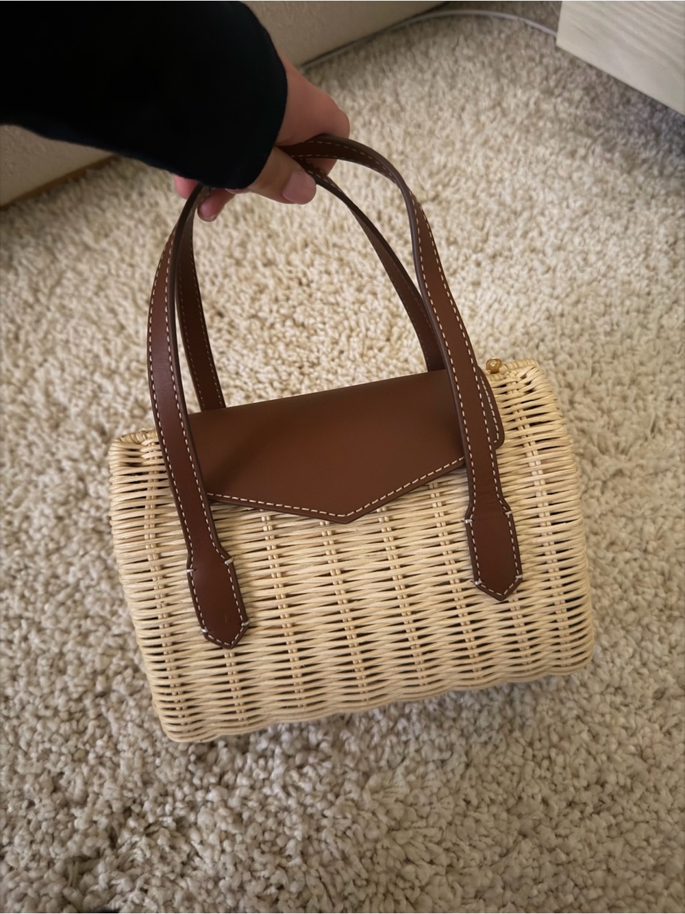 J. Crew Natural Woven Straw Satchel with Brown Leather Trim
